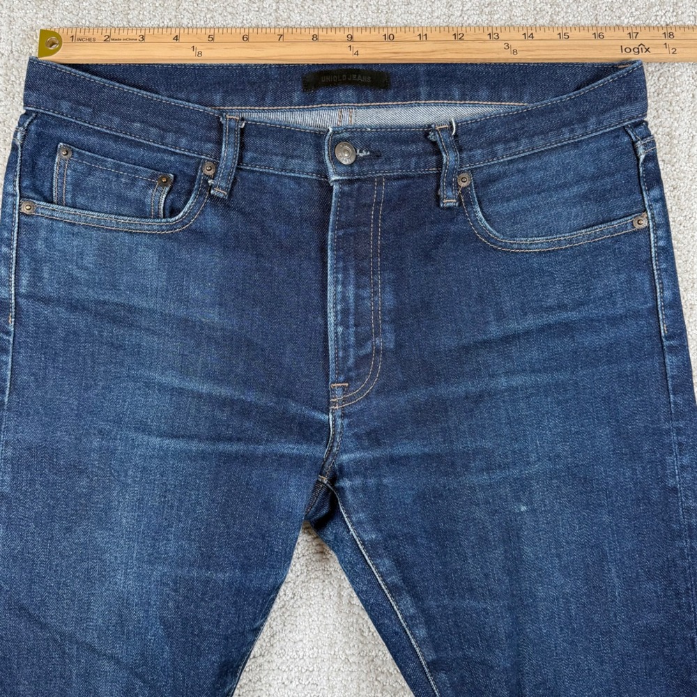 Uniqlo Mens 34x32 Selvedge Denim Slim Straight Stretch Blue Jeans - Picture 9 of 12